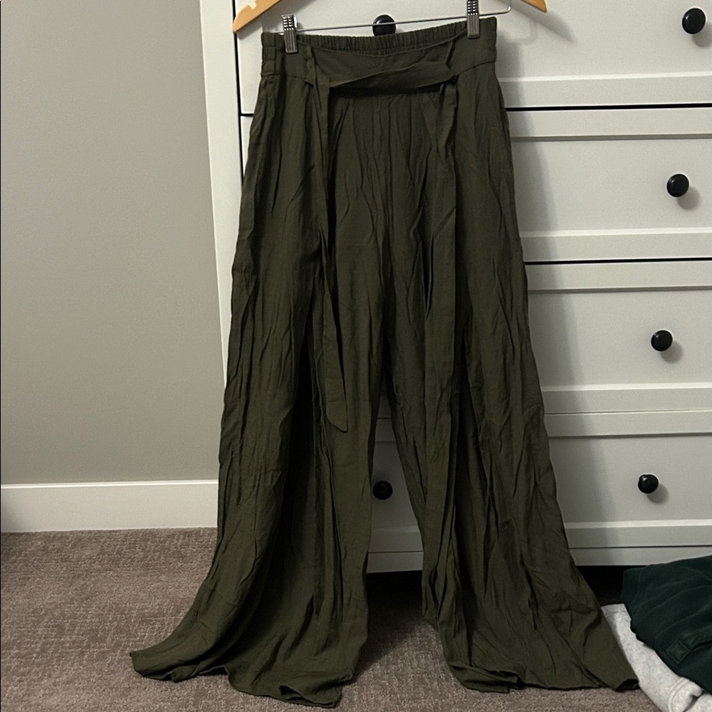 Olive Green Wide-Leg Pants with slits